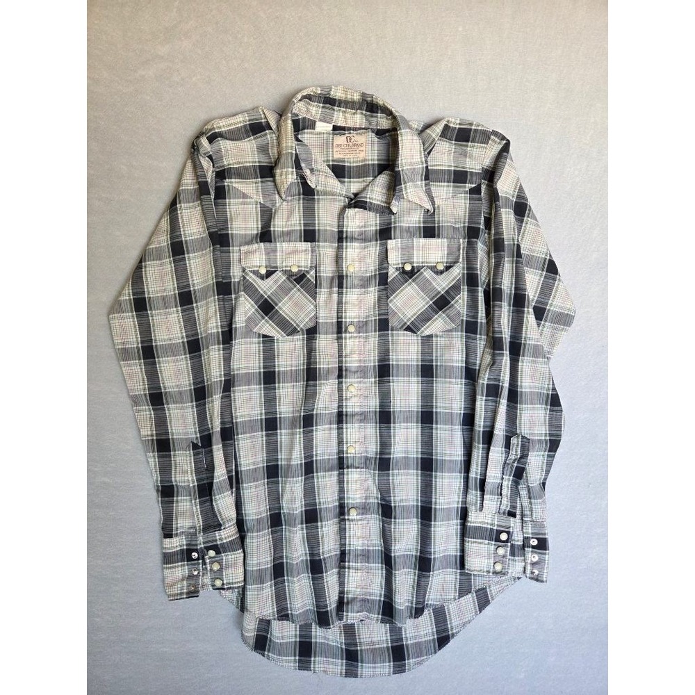 Vtg Dee Cee Brand Western Pearl Snap Shirt Mens 15.5-35 Black Plaid Cowboy USA